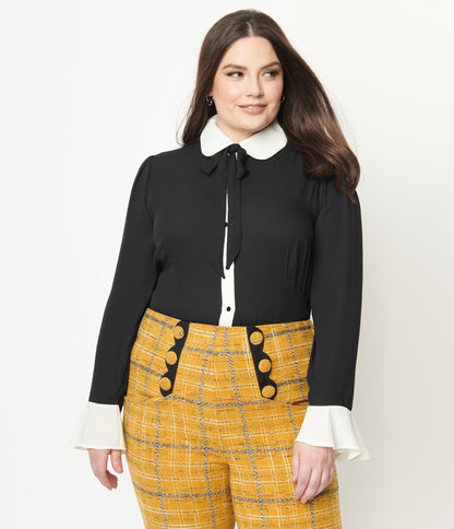 Collectif Plus Size Black & White Collar Prudence Blouse - Unique Vintage - Womens, TOPS, WOVEN TOPS