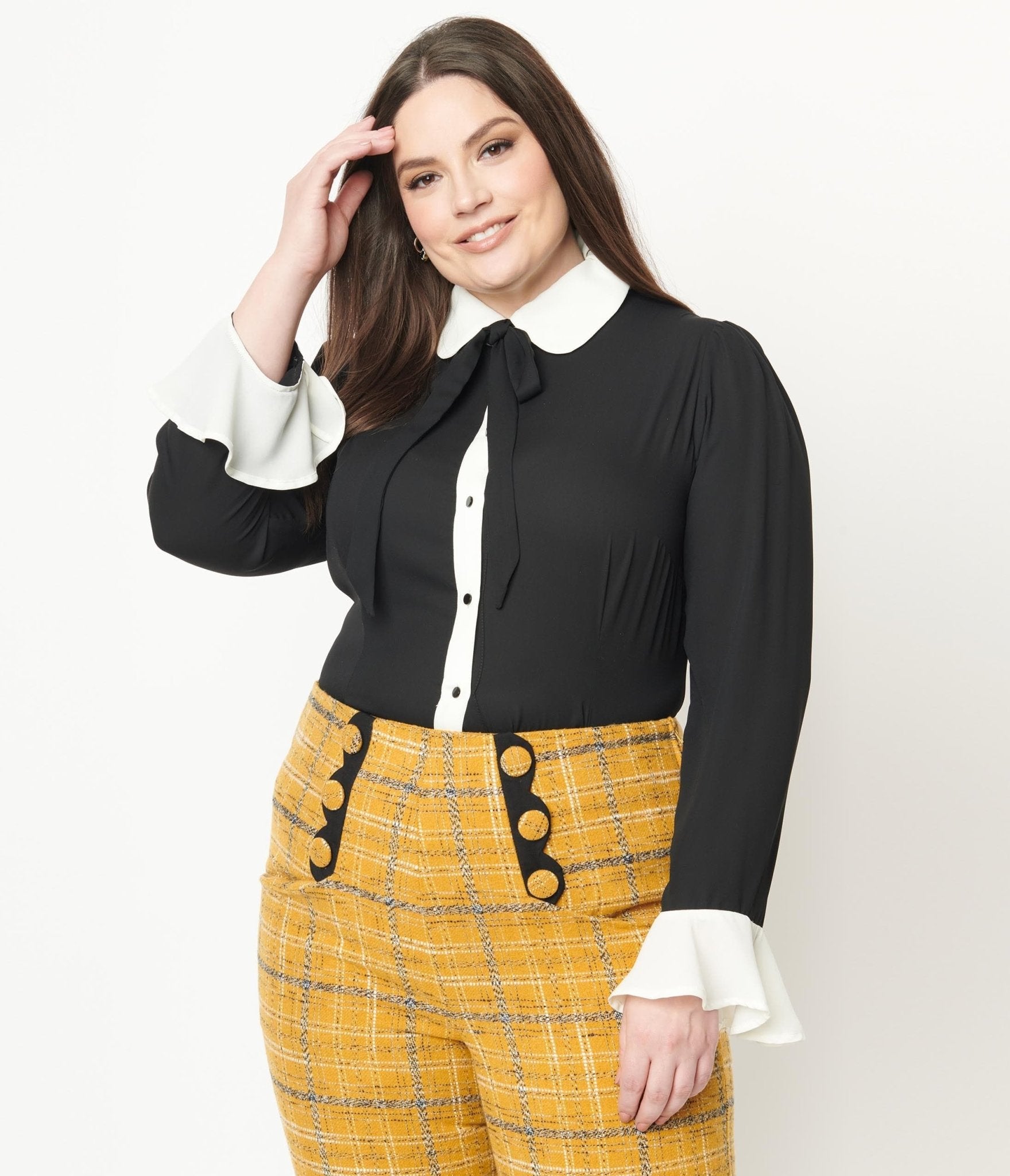 Collectif Plus Size Black & White Collar Prudence Blouse - Unique Vintage - Womens, TOPS, WOVEN TOPS