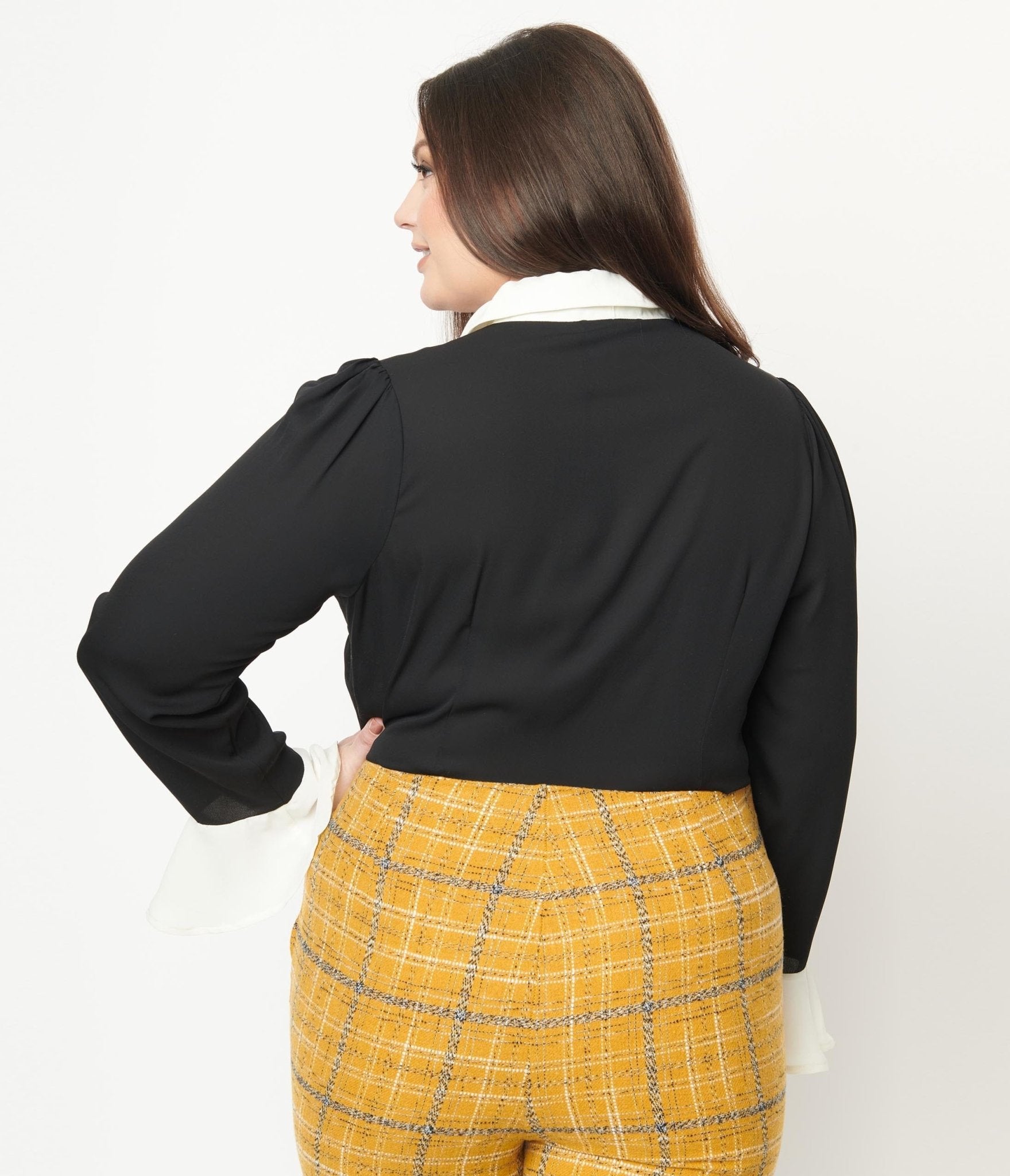 Collectif Plus Size Black & White Collar Prudence Blouse - Unique Vintage - Womens, TOPS, WOVEN TOPS