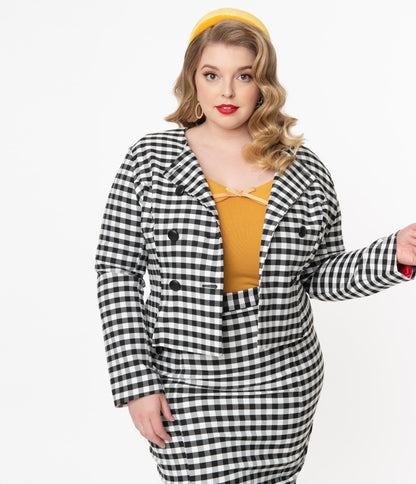 Collectif Plus Size Black & White Gingham Lorinna Jacket - Unique Vintage - Womens, TOPS, OUTERWEAR