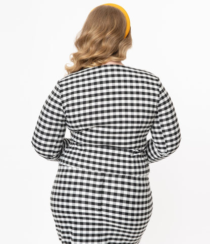 Collectif Plus Size Black & White Gingham Lorinna Jacket - Unique Vintage - Womens, TOPS, OUTERWEAR