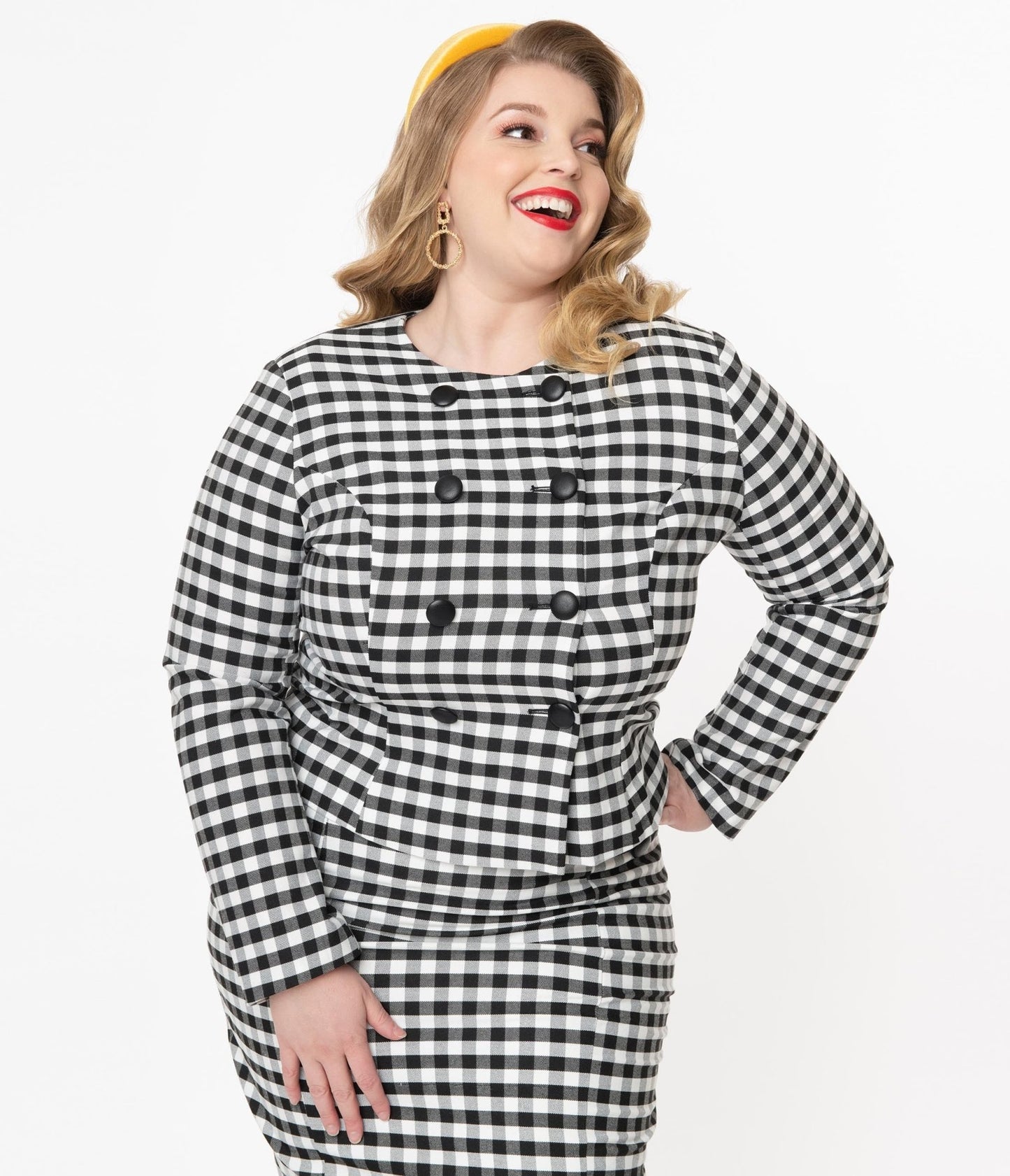 Collectif Plus Size Black & White Gingham Lorinna Jacket - Unique Vintage - Womens, TOPS, OUTERWEAR