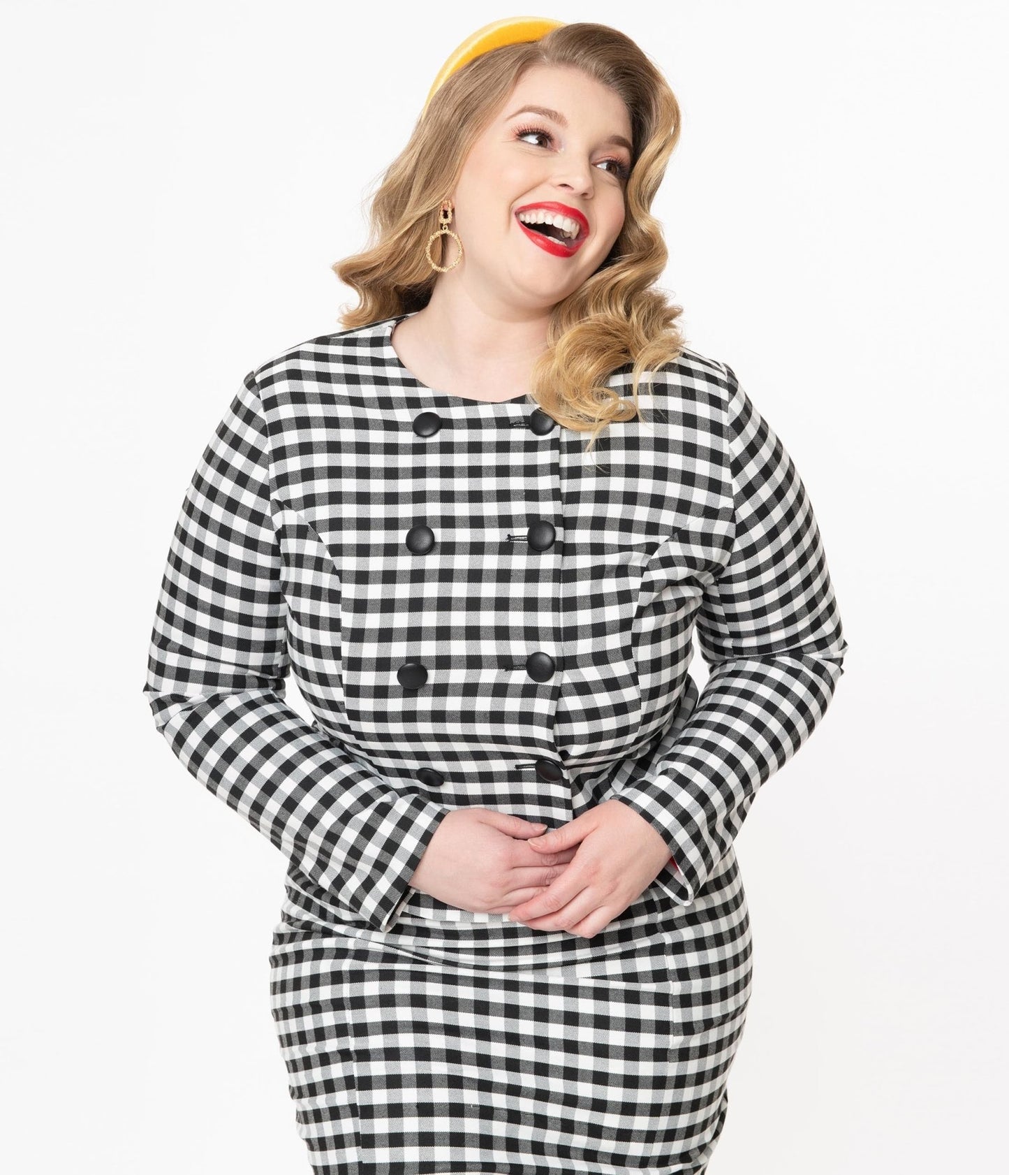 Collectif Plus Size Black & White Gingham Lorinna Jacket - Unique Vintage - Womens, TOPS, OUTERWEAR