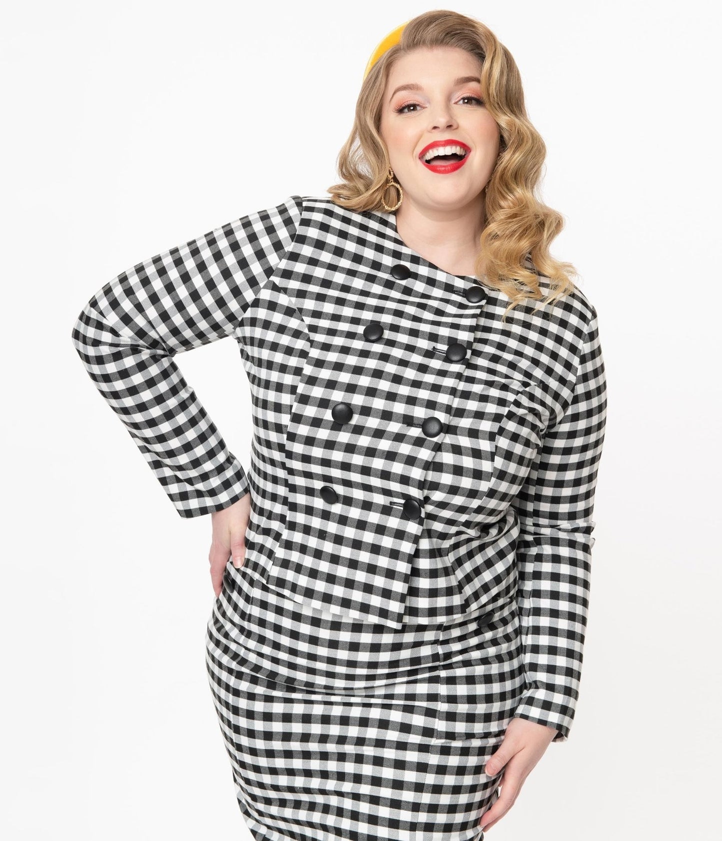 Collectif Plus Size Black & White Gingham Lorinna Jacket - Unique Vintage - Womens, TOPS, OUTERWEAR