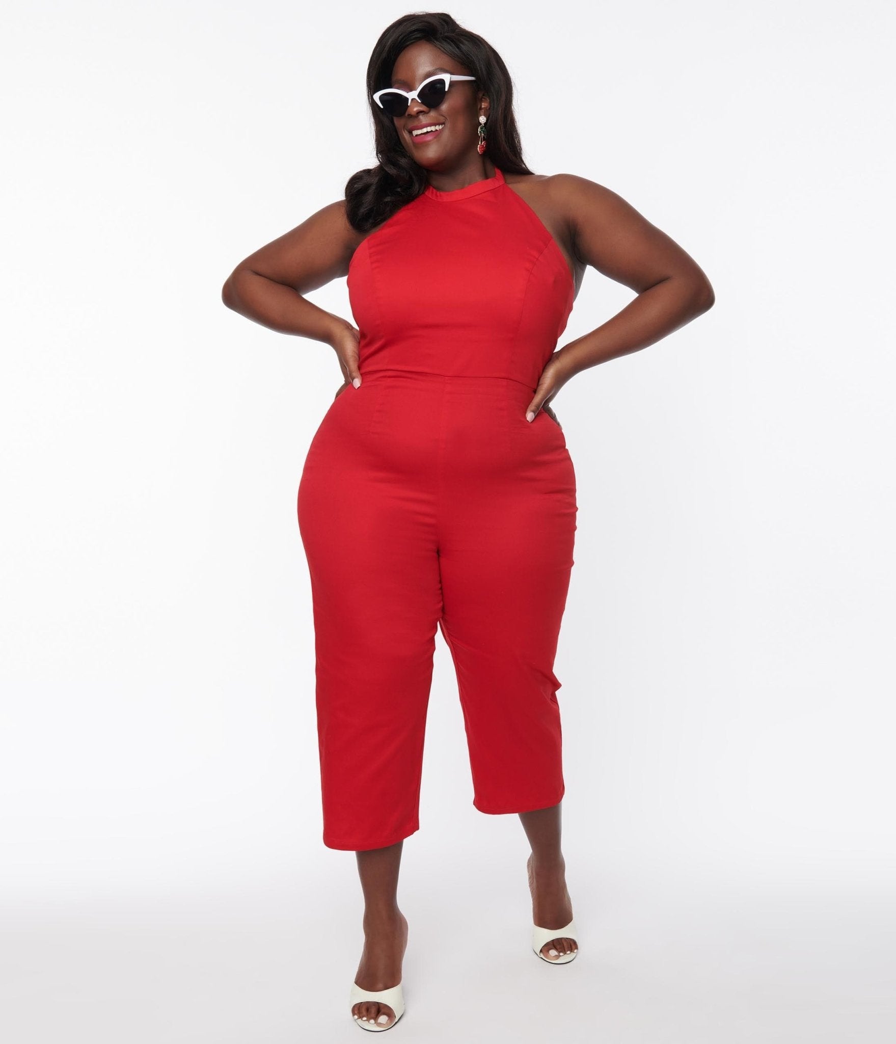 Collectif Plus Size Red Gingham Skirted Midge Jumpsuit Set - Unique Vintage - Womens, BOTTOMS, ROMPERS AND JUMPSUITS