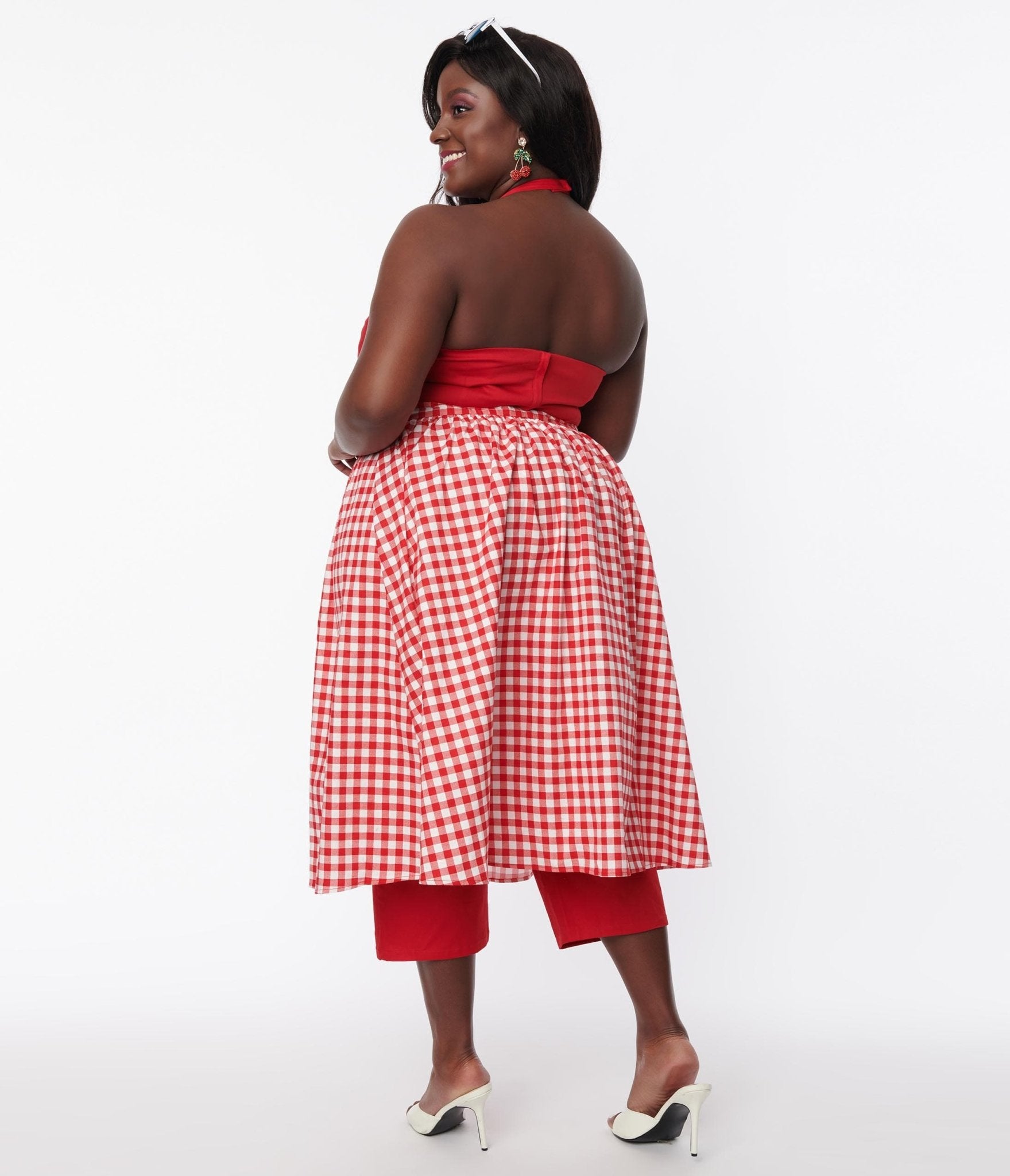 Collectif Plus Size Red Gingham Skirted Midge Jumpsuit Set - Unique Vintage - Womens, BOTTOMS, ROMPERS AND JUMPSUITS