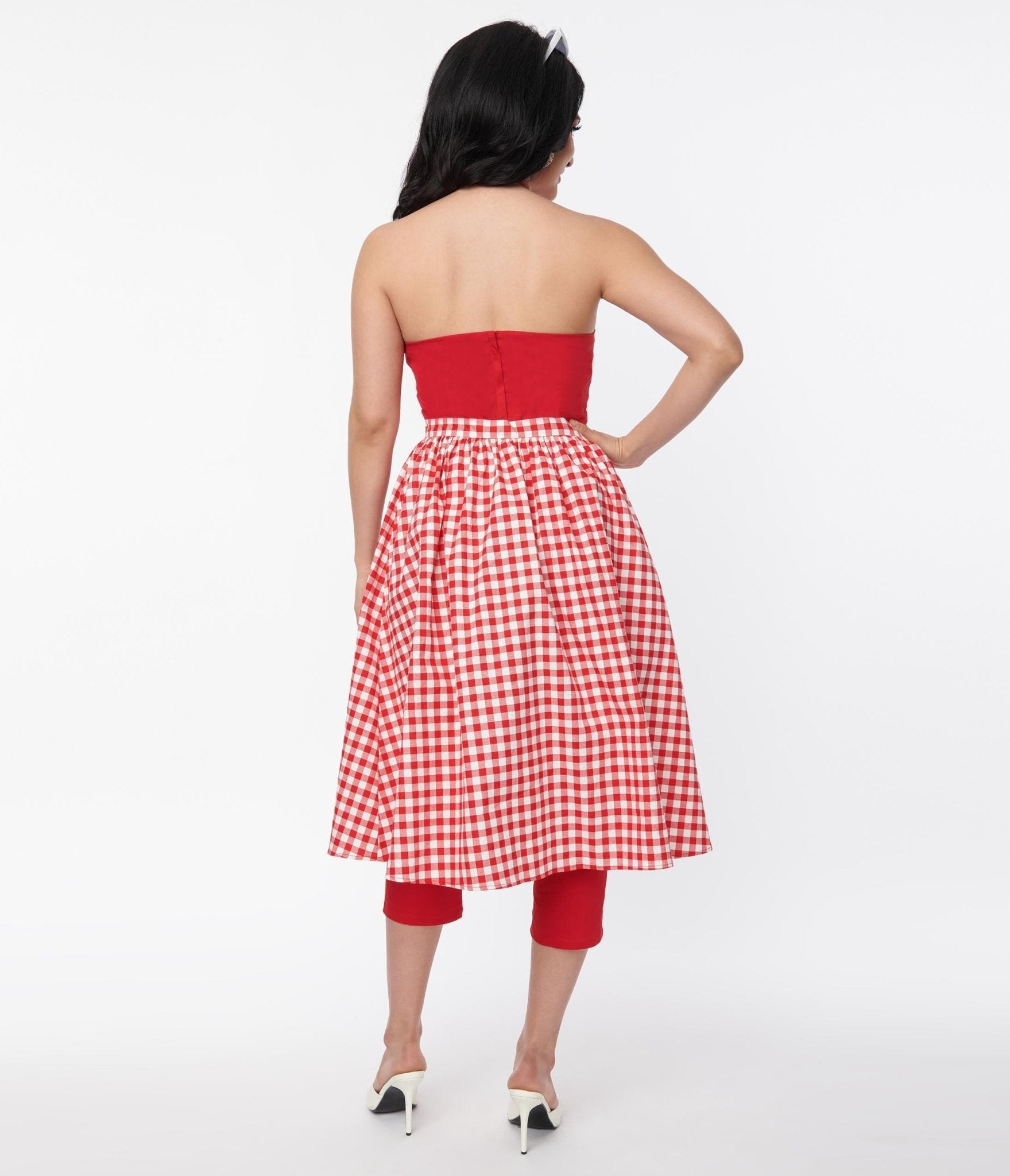 Collectif Red Gingham Skirted Midge Jumpsuit Set - Unique Vintage - Womens, BOTTOMS, ROMPERS AND JUMPSUITS