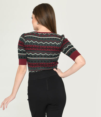 Collectif Red & Green Fair Isle Sweater - Unique Vintage - Womens, TOPS, SWEATERS