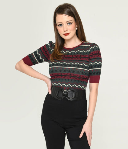 Collectif Red & Green Fair Isle Sweater - Unique Vintage - Womens, TOPS, SWEATERS