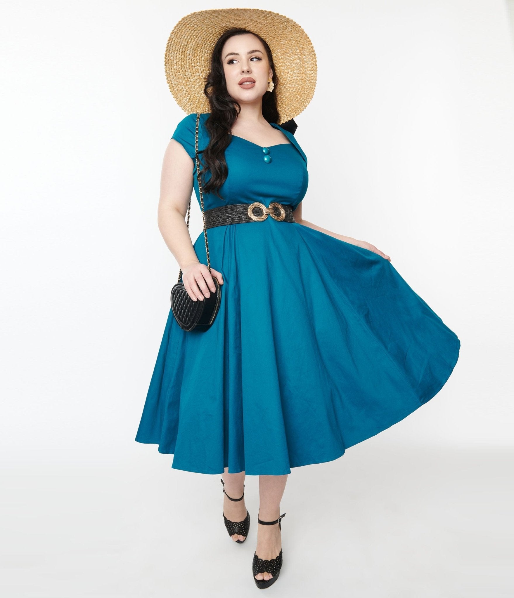 Collectif Teal Nell Swing Dress - Unique Vintage - Womens, DRESSES, SWING
