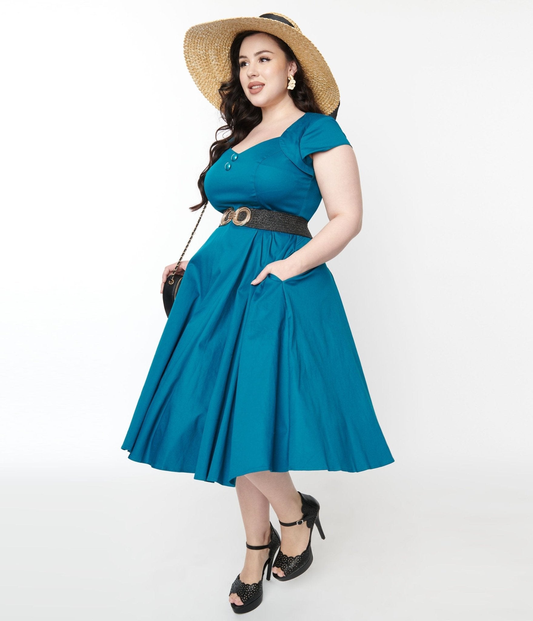 Collectif Teal Nell Swing Dress - Unique Vintage - Womens, DRESSES, SWING