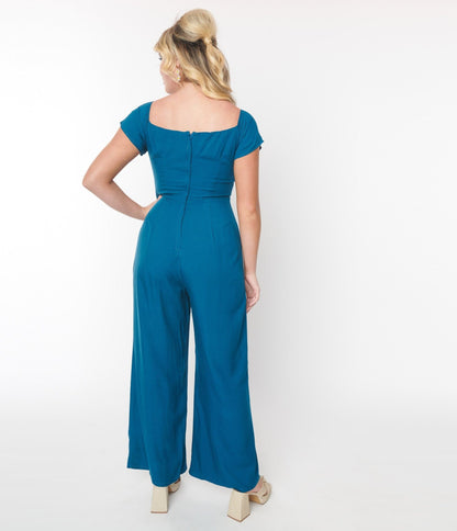 Collectif Teal Roisin Jumpsuit - Unique Vintage - Womens, BOTTOMS, ROMPERS AND JUMPSUITS