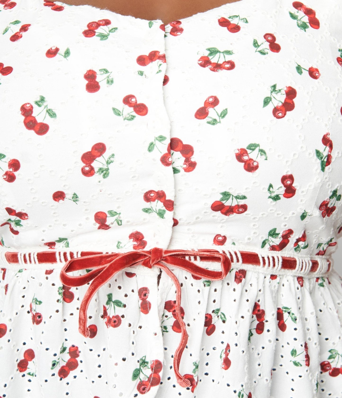Collectif White & Red Cherry Peggy Sue Broderie Blouse - Unique Vintage - Womens, TOPS, WOVEN TOPS