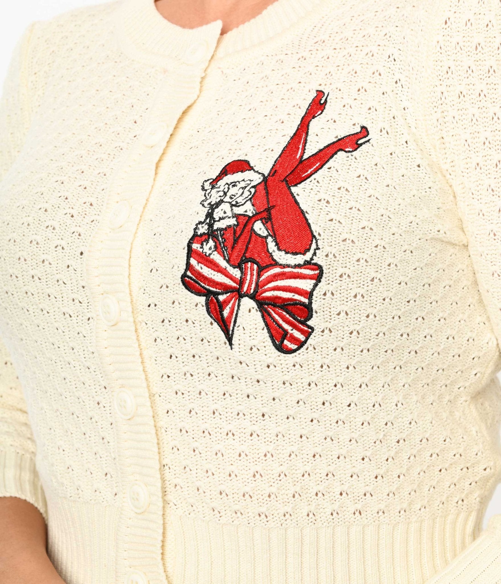 Cream Holiday Pinup Knit Cardigan - Unique Vintage - Womens, TOPS, SWEATERS