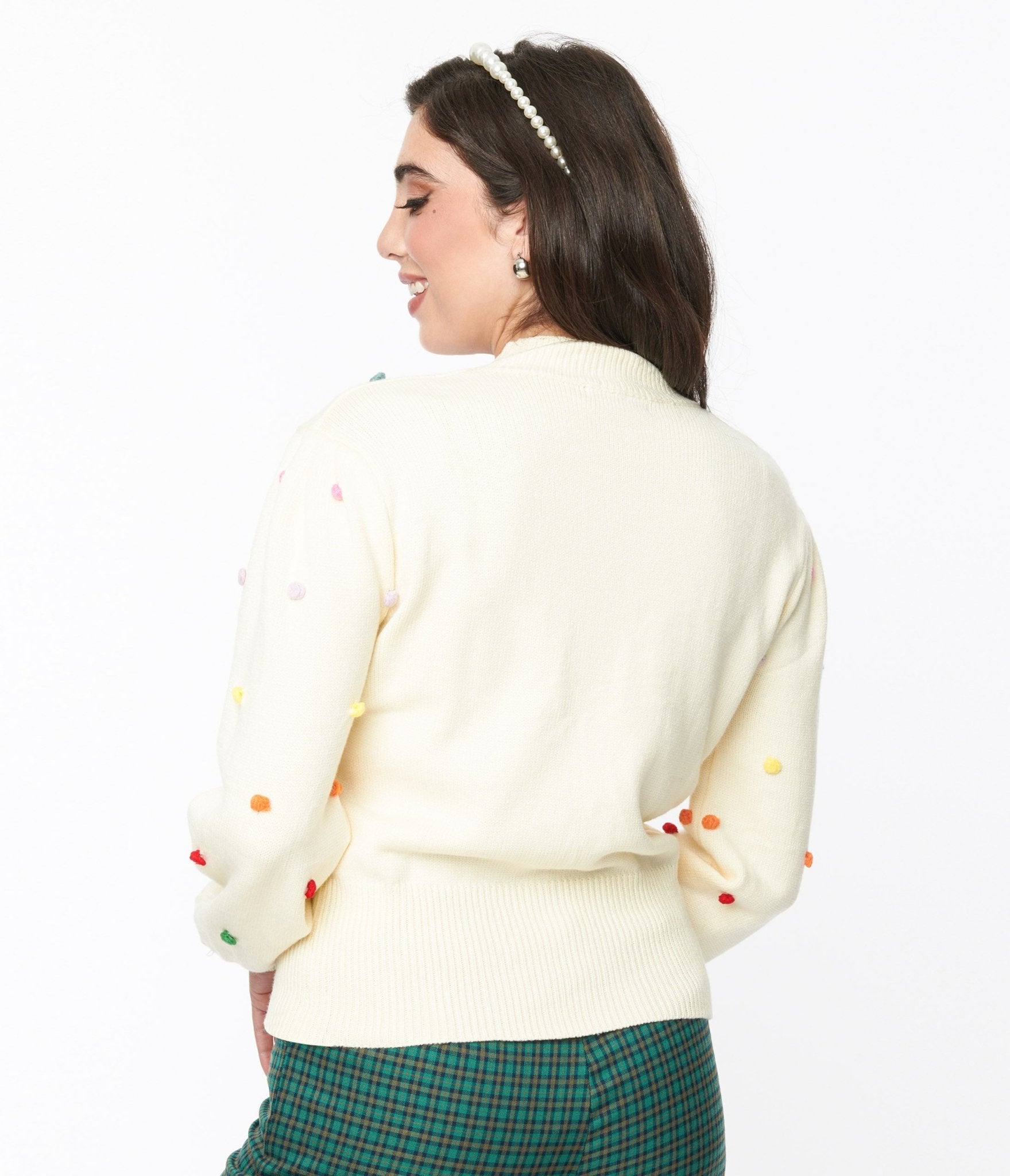 Cream & Rainbow Dots Sweater - Unique Vintage - Womens, TOPS, SWEATERS