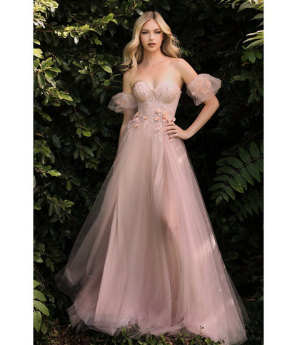 Deep Blush Floral Fairy Prom Dress - Unique Vintage - Womens, DRESSES, PROM AND SPECIAL OCCASION