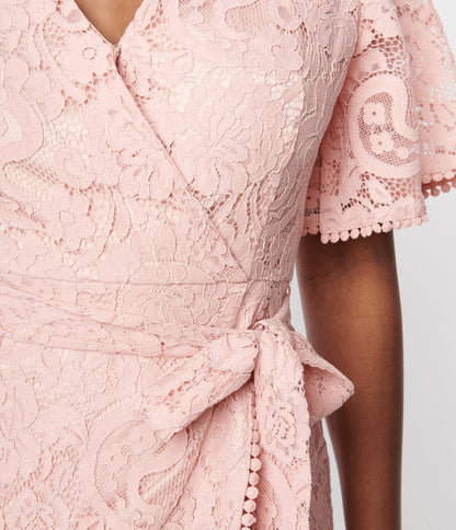 Dust Pink Lace Le Lune Dress - Unique Vintage - Womens, DRESSES, SHIFTS