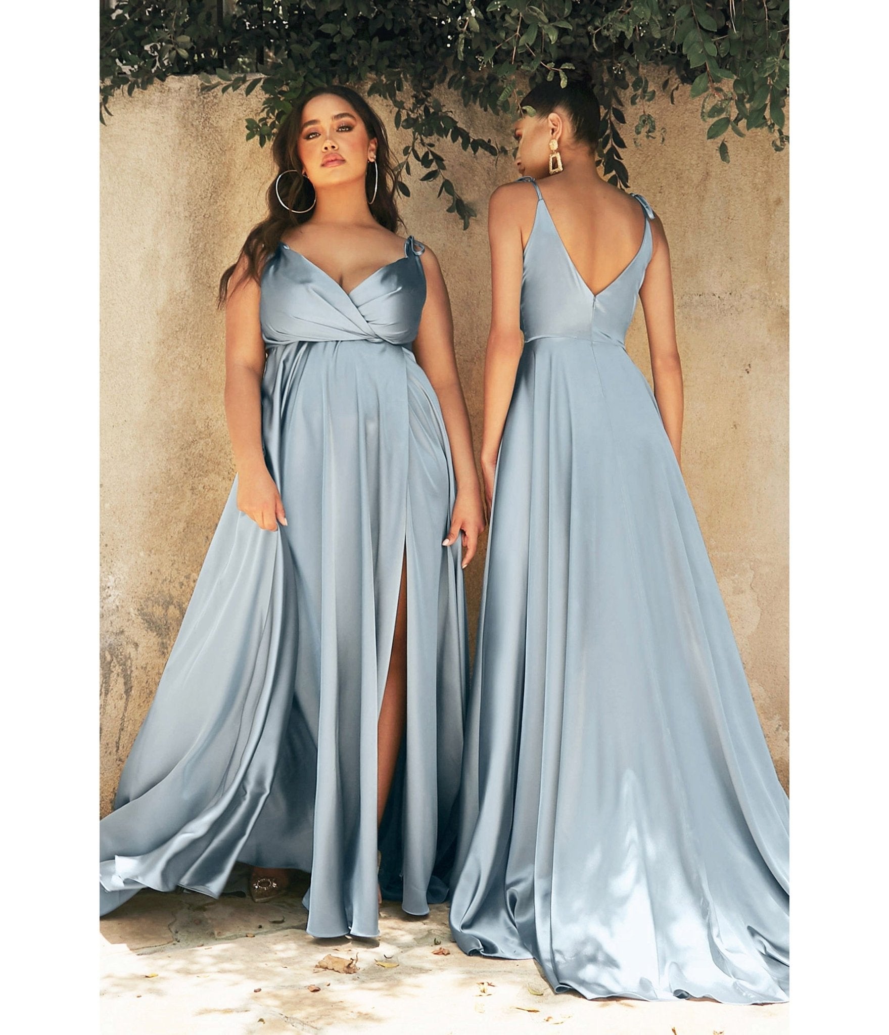 Dusty Blue Flowy Satin A-Line Bridesmaid Gown - Unique Vintage - Womens, DRESSES, PROM AND SPECIAL OCCASION