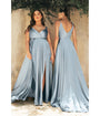 Cinderella Divine  Dusty Blue Flowy Satin A-Line Bridesmaid Gown