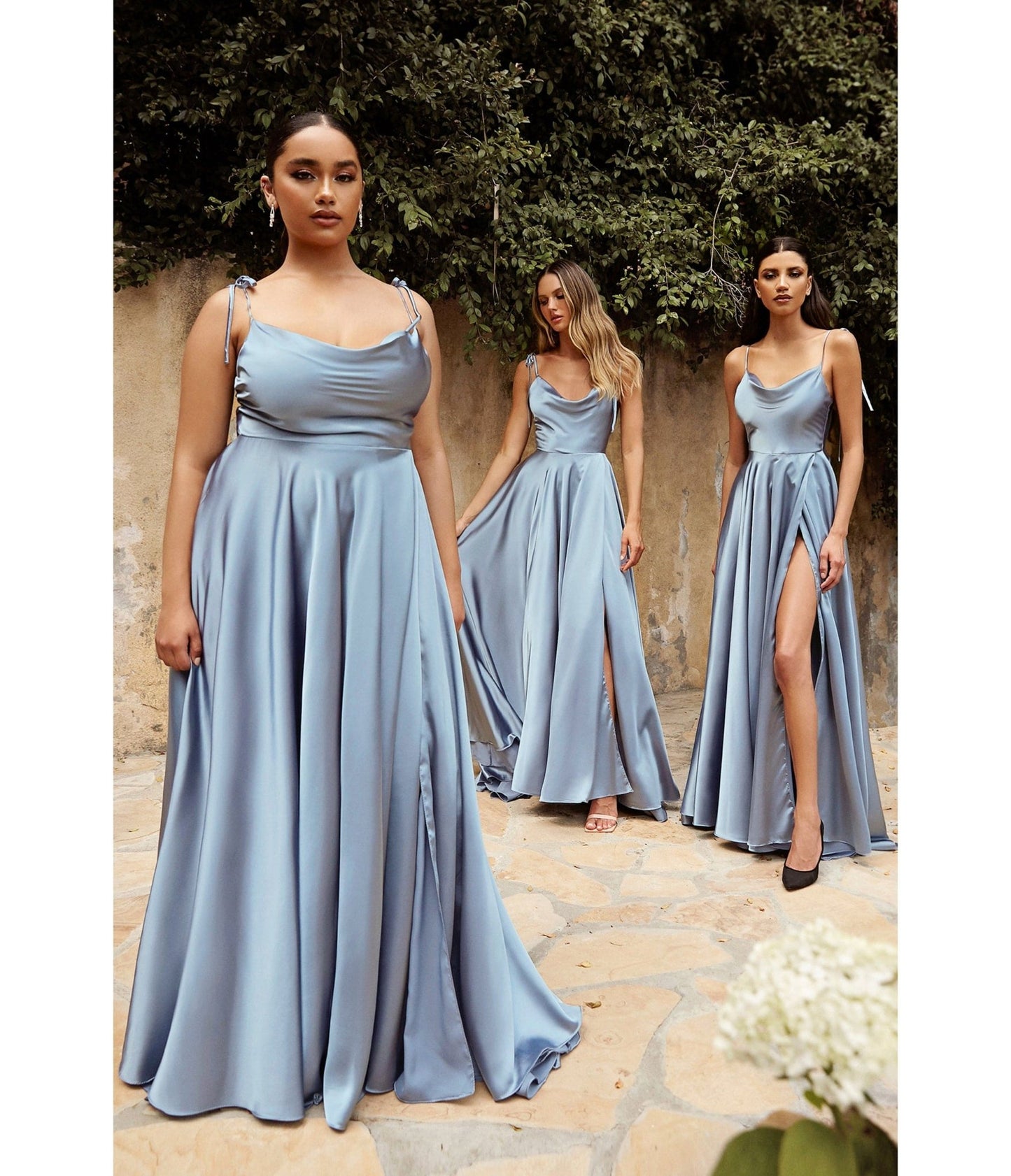 Dusty Blue Liquid Satin Prom Gown - Unique Vintage - Womens, DRESSES, PROM AND SPECIAL OCCASION