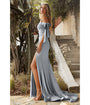 Cinderella Divine  Dusty Blue Off The Shoulder Tie Bridesmaid Gown