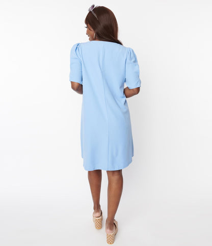Dusty Blue Short Sleeve Shift Dress - Unique Vintage - Womens, DRESSES, SHIFTS