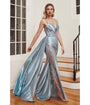 Cinderella Divine  Dusty Blue Soft Satin Sheer Leaves Gown