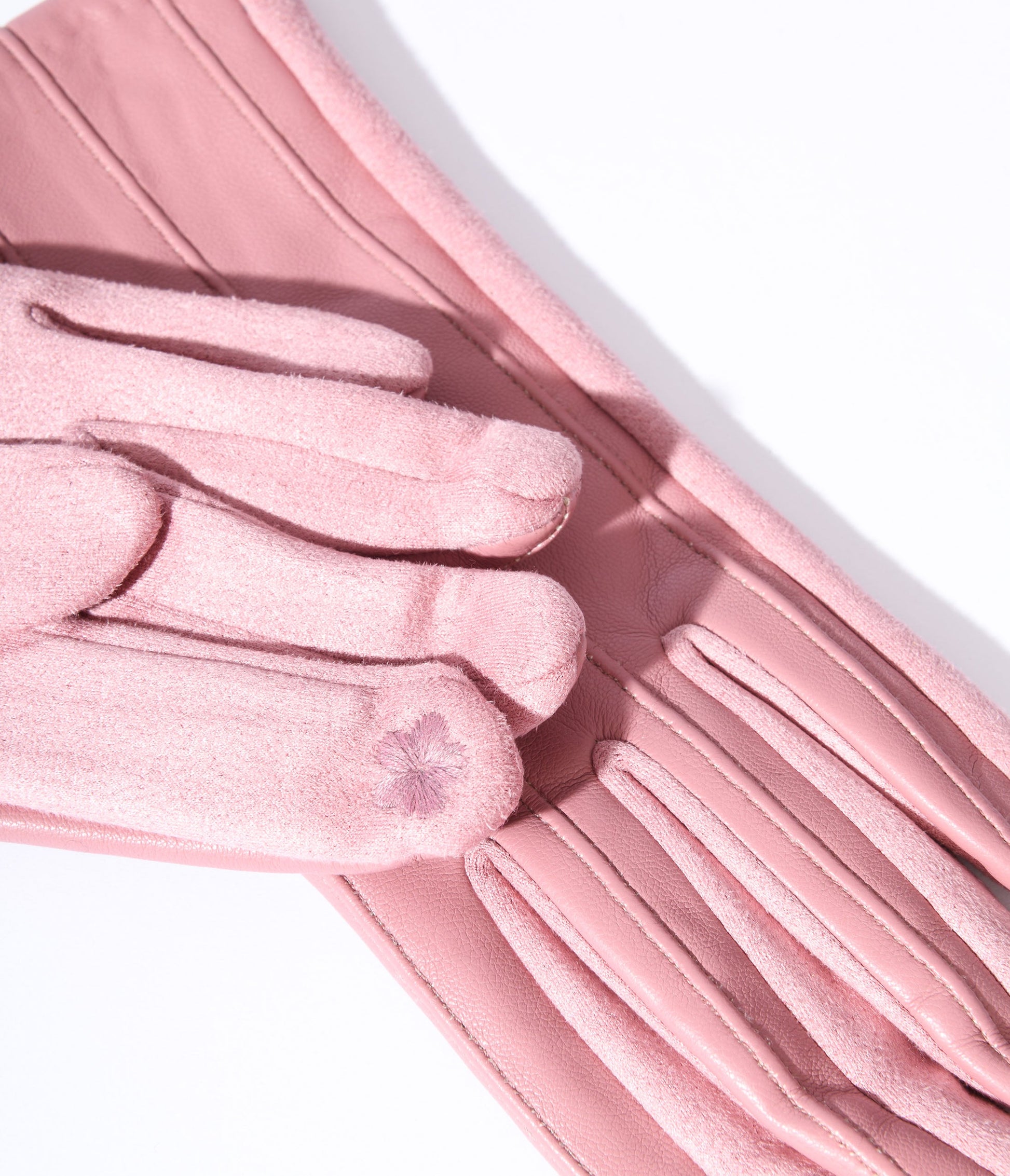 Dusty Pink Suede Leatherette Gloves - Unique Vintage - Womens, ACCESSORIES, GLOVES/SCARVES