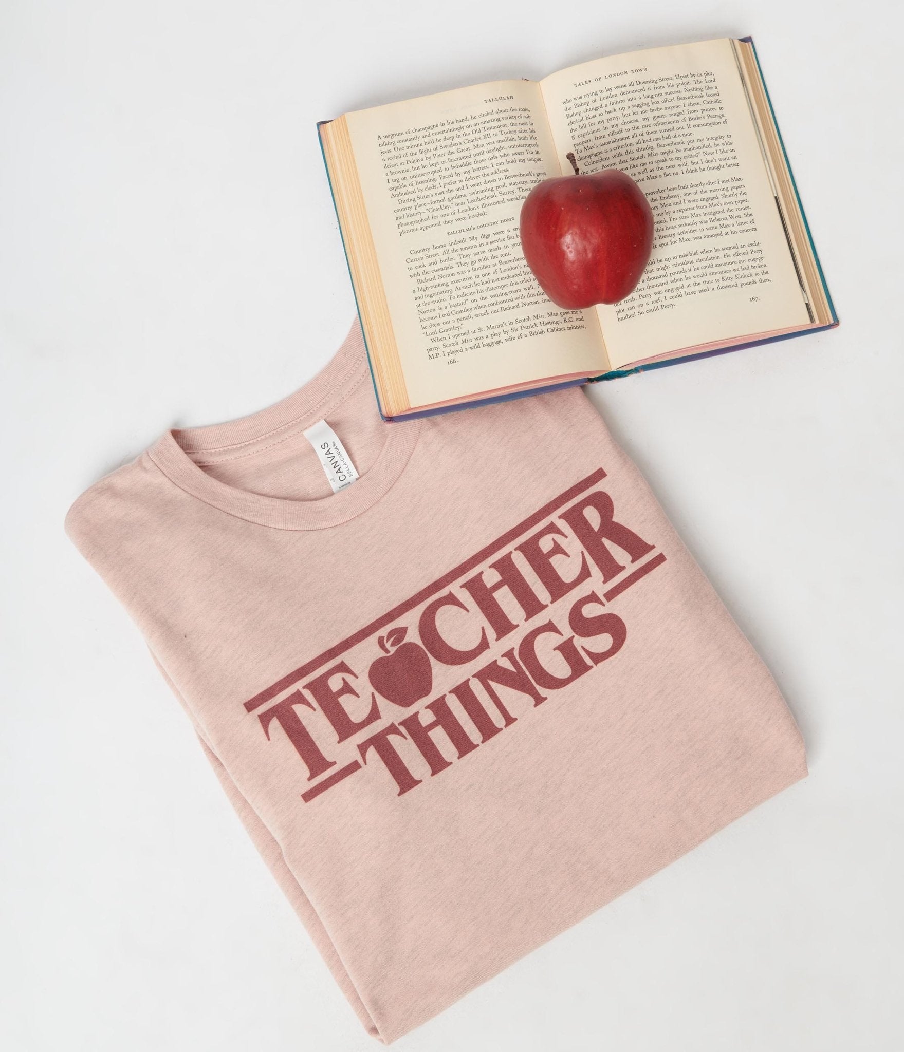 Dusty Pink Teacher Things Fitted Womens Graphic Tee - Unique Vintage - Womens, GRAPHIC TEES, TEES