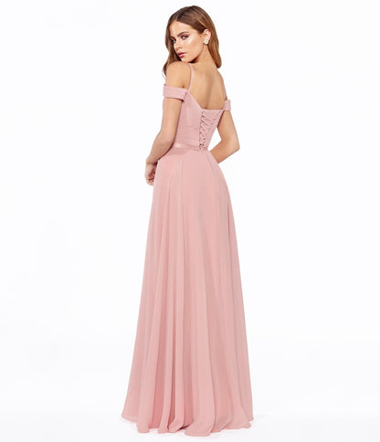 Dusty Rose Chiffon Prom Gown - Unique Vintage - Womens, DRESSES, PROM AND SPECIAL OCCASION