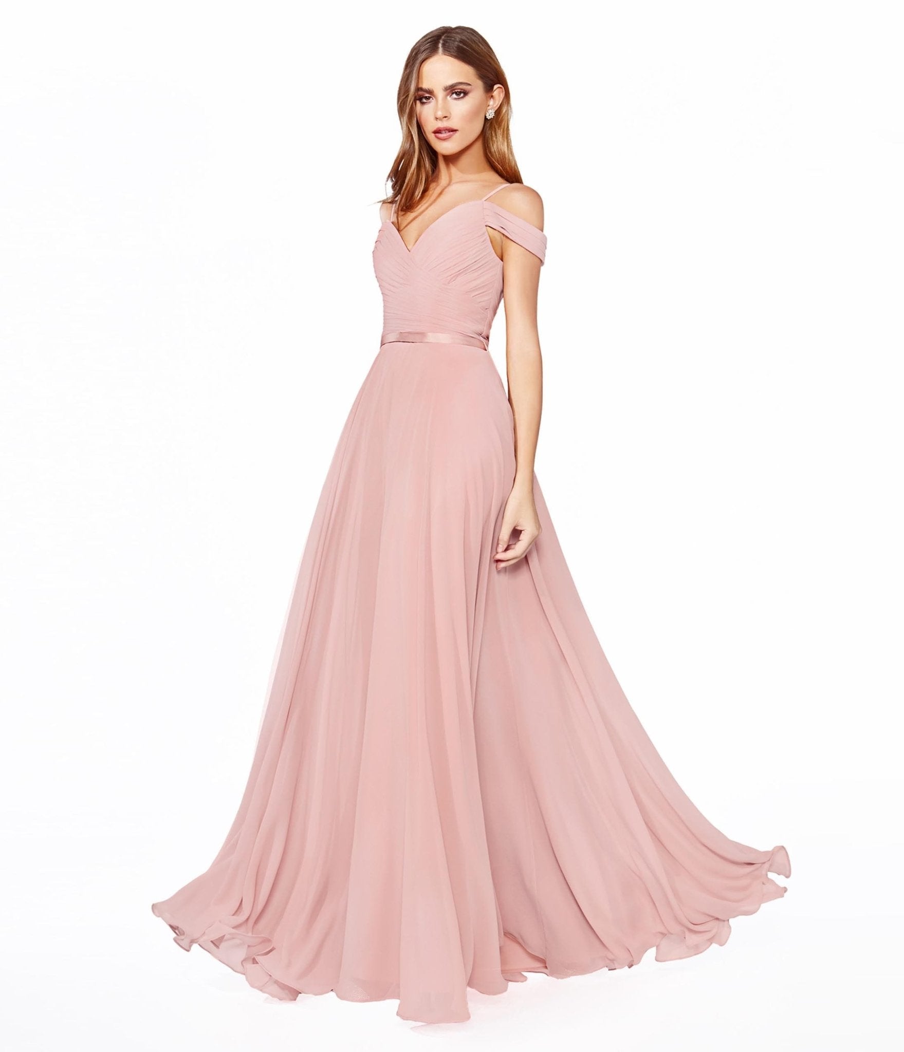 Dusty Rose Chiffon Prom Gown - Unique Vintage - Womens, DRESSES, PROM AND SPECIAL OCCASION
