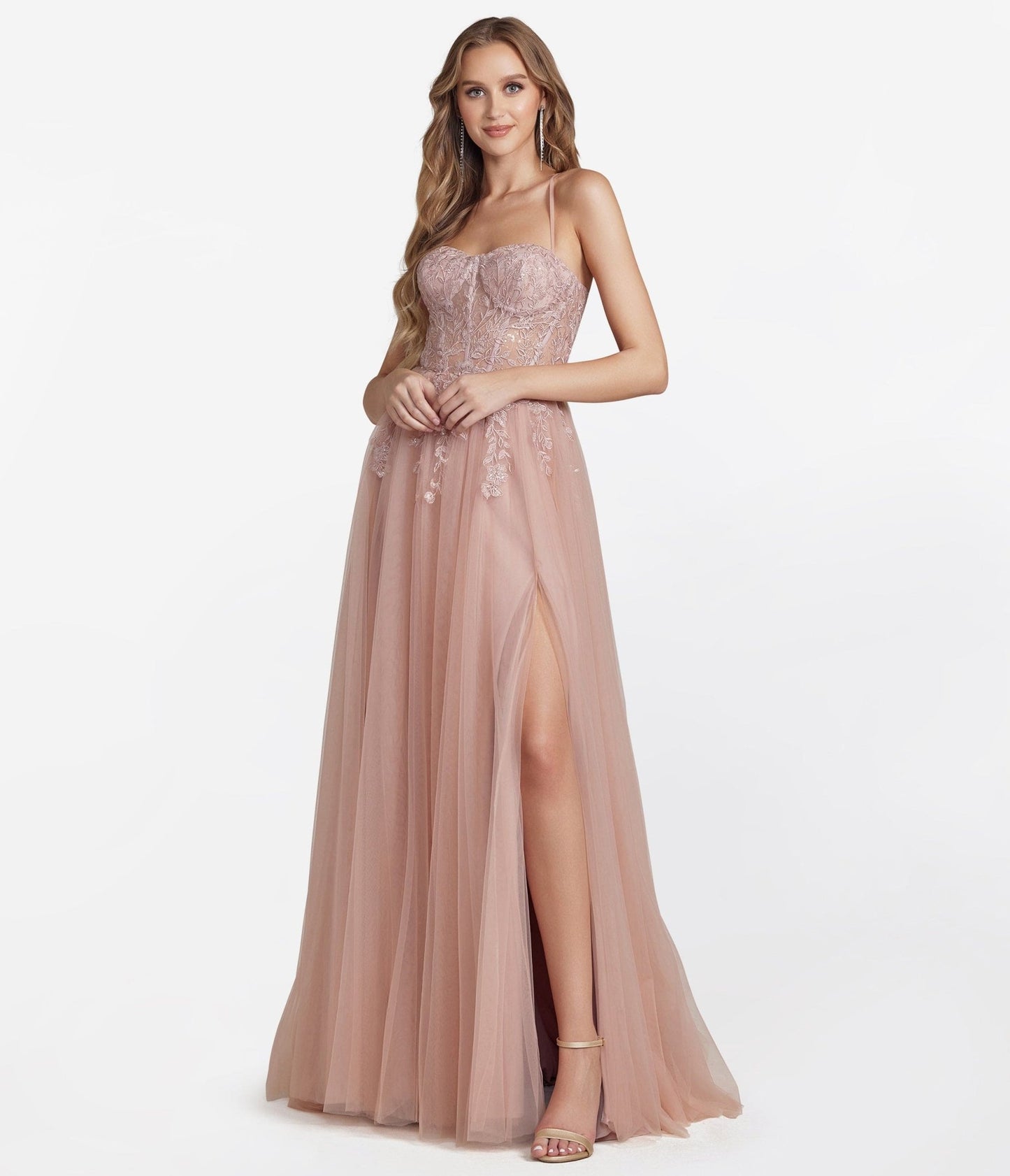 Dusty Rose Corset Tulle Prom Ball Gown - Unique Vintage - Womens, DRESSES, PROM AND SPECIAL OCCASION