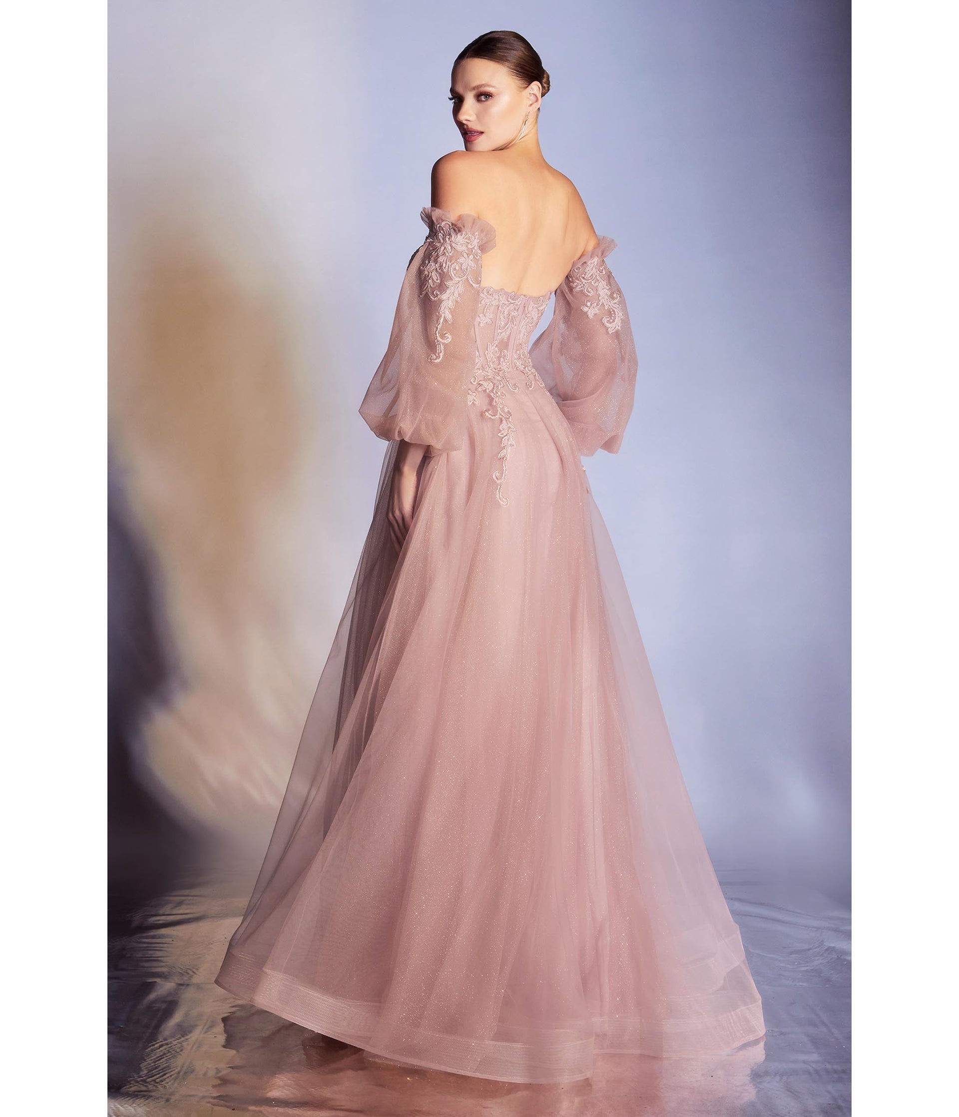 Dusty Rose Glitter Off The Shoulder Corset Prom Gown - Unique Vintage - Womens, DRESSES, PROM AND SPECIAL OCCASION
