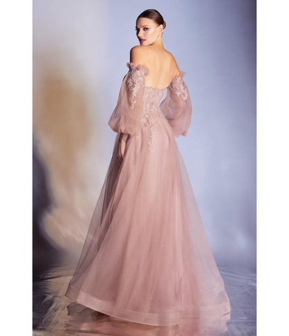 Dusty Rose Glitter Off The Shoulder Corset Prom Gown - Unique Vintage - Womens, DRESSES, PROM AND SPECIAL OCCASION