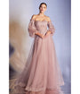 Cinderella Divine  Dusty Rose Glitter Off The Shoulder Corset Prom Gown