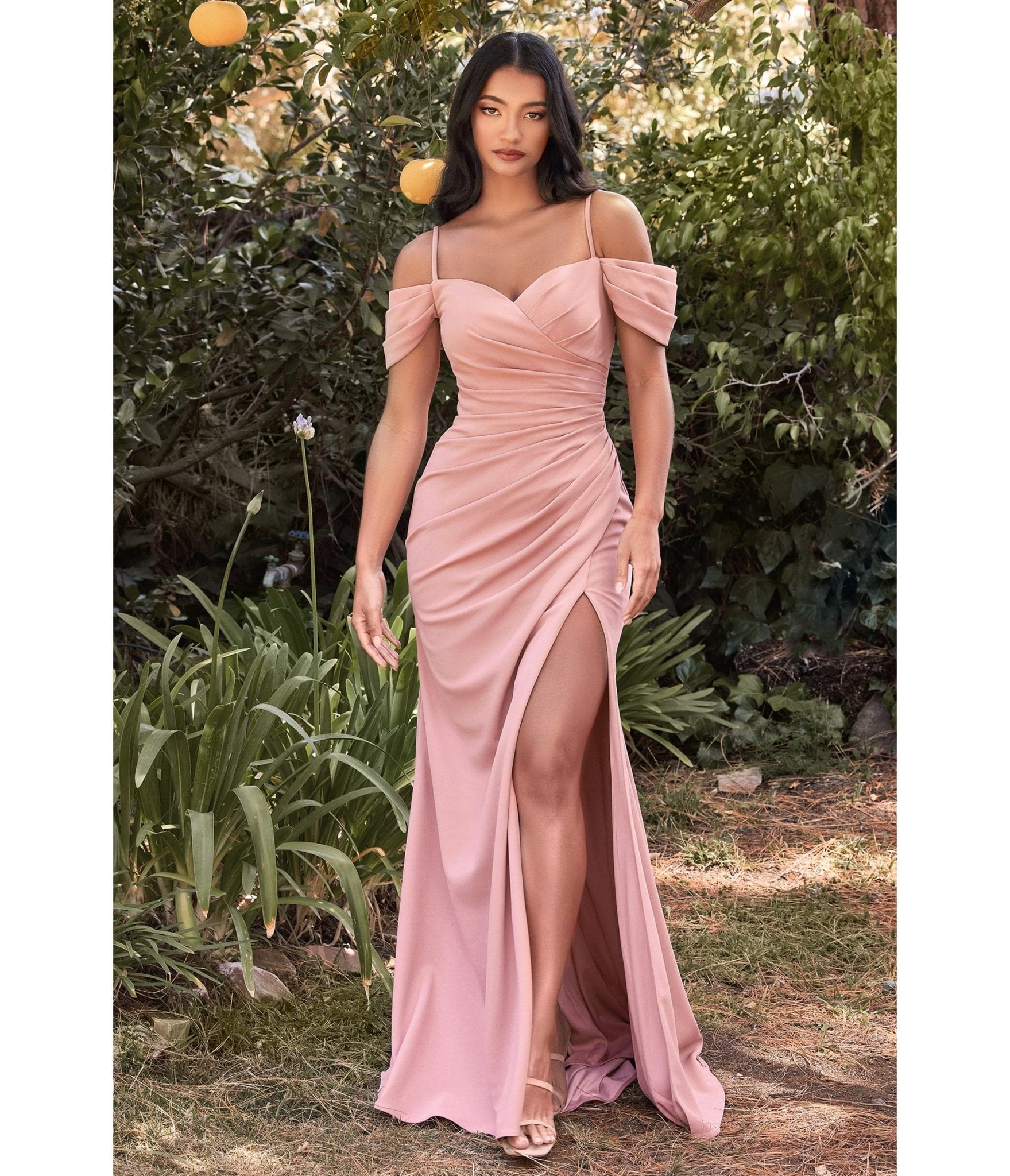 Dusty Rose Regal Off Shoulder Bridesmaid Dress - Unique Vintage - Womens, DRESSES, PROM AND SPECIAL OCCASION