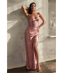 Cinderella Divine  Dusty Rose Satin Strapless Corset Lace Up Back Evening Gown