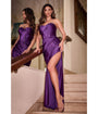 Cinderella Divine  Eggplant Satin Strapless Corset Lace Up Back Evening Gown