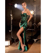 Cinderella Divine  Emerald Beaded Satin Corset Prom Dress