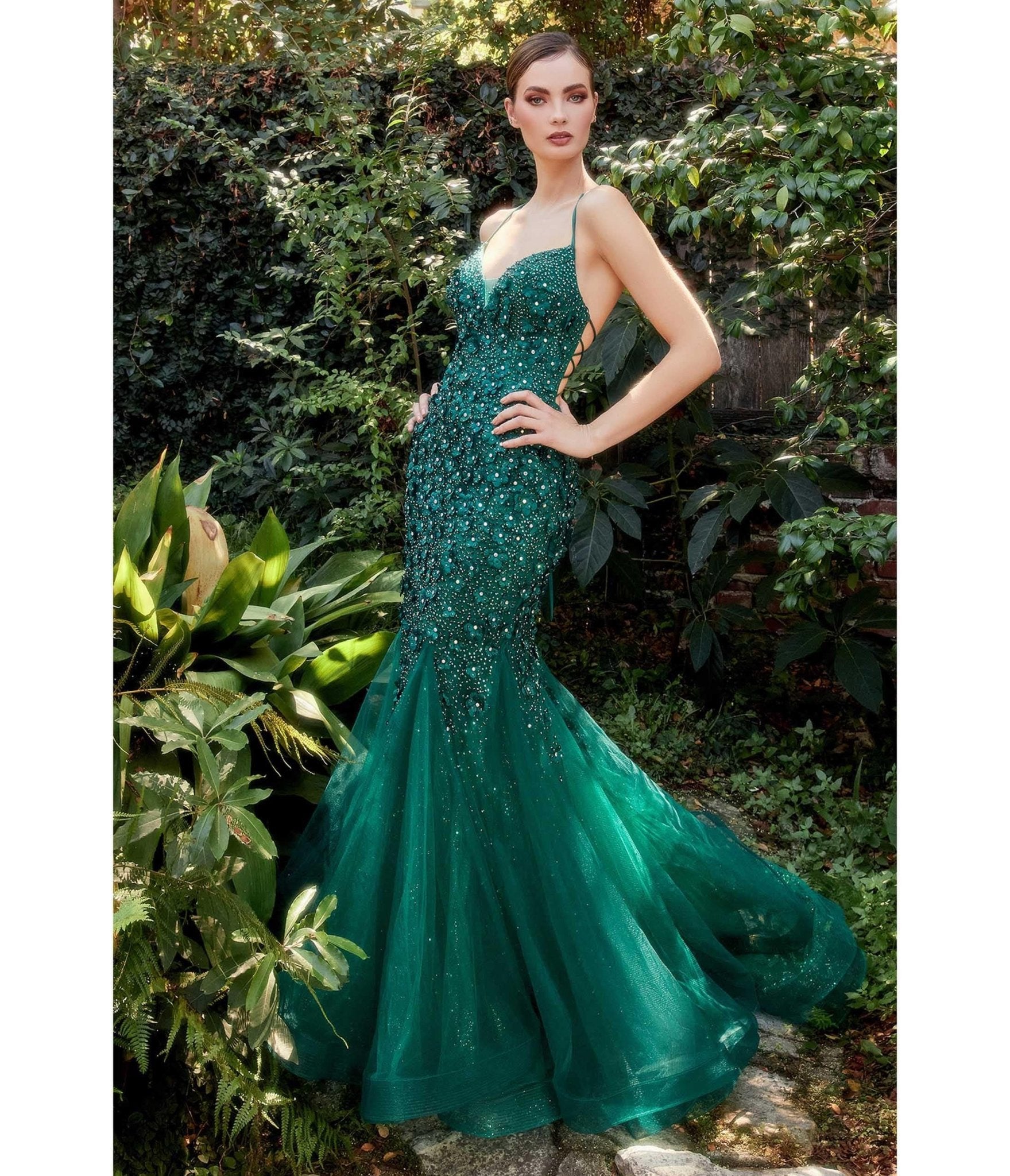 Emerald Chromatic Floral Mermaid Bridesmaid Dress - Unique Vintage - Womens, DRESSES, PROM AND SPECIAL OCCASION