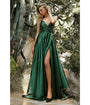 Cinderella Divine  Emerald Flowy Satin A-Line Bridesmaid Gown