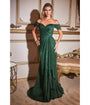 Cinderella Divine  Emerald Glitter Draped Off The Shoulder Prom Dress