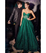Cinderella Divine  Emerald Glitter Strapless Corset Prom Gown