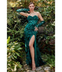 Cinderella Divine  Emerald Hydrangea Embellished Corset Mermaid Evening Gown