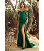 Cinderella Divine  Emerald Off The Shoulder Tie Bridesmaid Gown