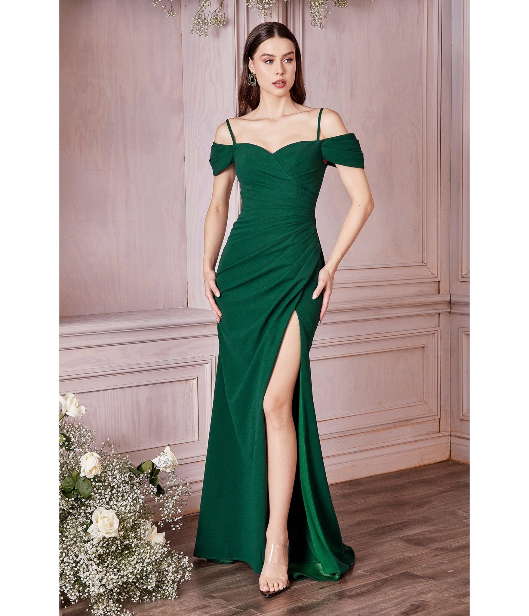 Emerald Regal Off Shoulder Bridesmaid Dress - Unique Vintage - Womens, DRESSES, PROM AND SPECIAL OCCASION