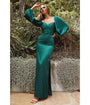 Cinderella Divine  Emerald Satin Long Sleeve Bridesmaid Dress