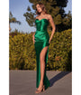 Cinderella Divine  Emerald Satin Strapless Corset Lace Up Back Evening Gown