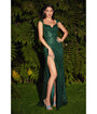 Cinderella Divine  Emerald Sequin Cap Sleeve Fitted Prom Gown