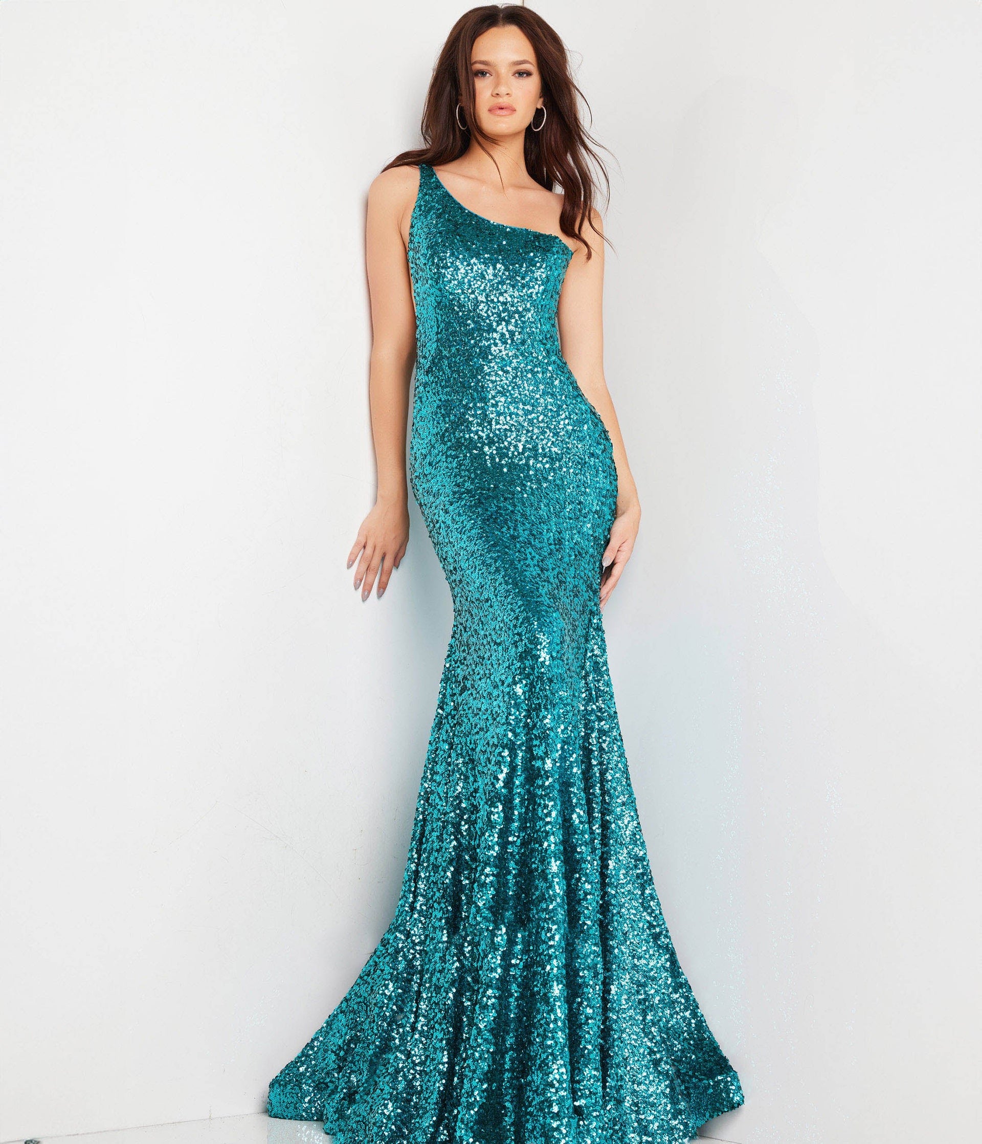 Emerald Sequin One Shoulder Mermaid Prom Dress - Unique Vintage - Womens, DRESSES, PROM AND SPECIAL OCCASION